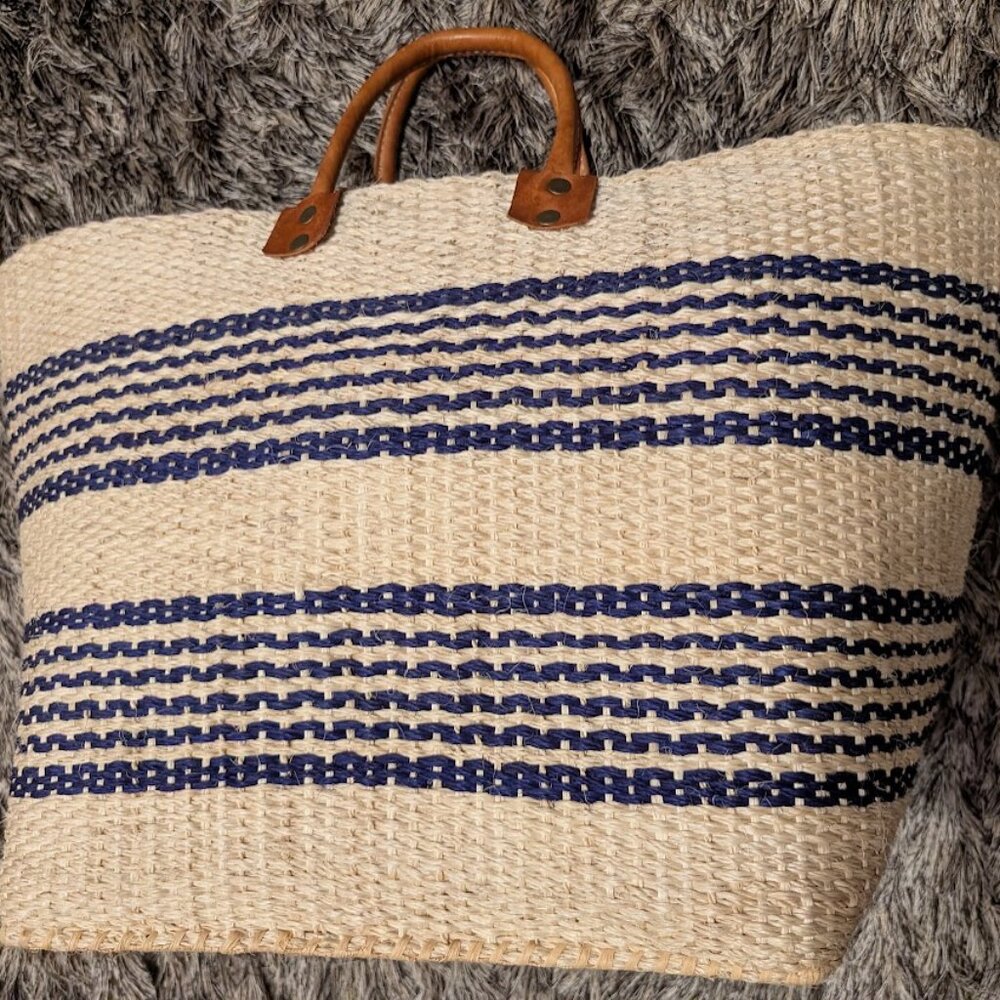 Mar Y Sol Caracas Striped Large Woven Basket Beach Tote Bag - Picture 7 of 10